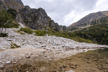Tatra National Park, Poland. Small Mountains Lake 'Morskie Oko' In  Morning. Five Lakes Valley. Beautiful Scenic View.