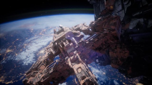 flying an animated space station. 3d rendering