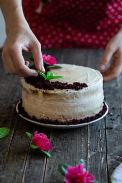 Healthy Red Velvet Cake with flowers