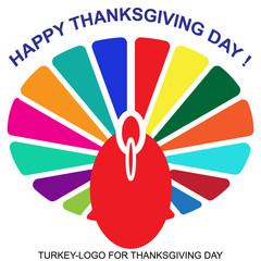 Turkey colorful icon for Happy Thanksgiving. Happy thanksgiving day vector logo.Happy thanksgiving abstract, modern turkey symbol.Creative illustration rainbow turkey bird Happy Thanksgiving