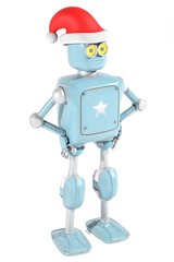 retro robot in christmas hat,christmas celebration,3d render