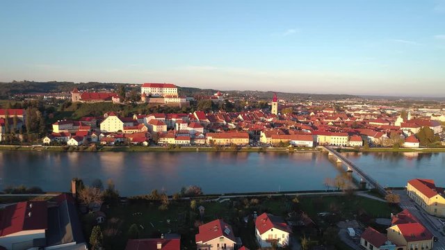 Aerial city view of Ptuj in northeastern Slovenia. 