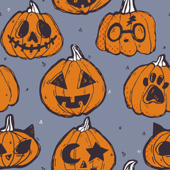 Halloween Pattern With Carved Pumpkins