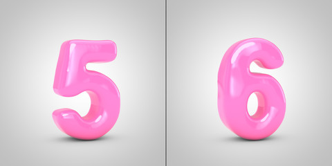 Bubble Gum numbers 5 and 6 isolated on white background