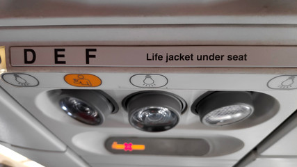 Life jacket under your seat sign