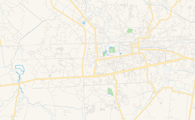 Fototapeta na wymiar Printable street map of Nakhon Pathom, Thailand