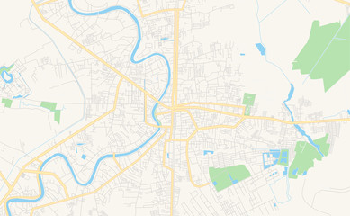 Fototapeta na wymiar Printable street map of Phitsanulok, Thailand