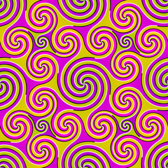 Colorful spirals. Wrapping paper. Optical illusion of movement. Seamless pattern