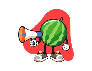 Watermelon hold megaphone cartoon. Mascot Character vector.