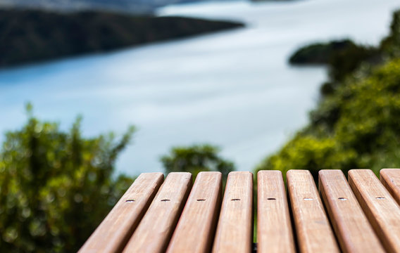 wooden table top space beautiful sea view point in blurred background nature