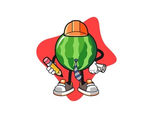 Watermelon architect cartoon. Mascot Character vector.