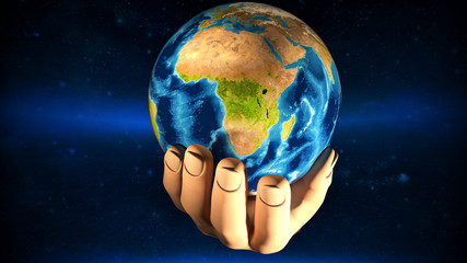 Earth at night was holding in human hands.