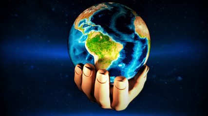 Earth at night was holding in human hands.