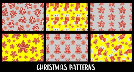 Large set of seamless patterns. Christmas and New Year. 2020. Gingerbread cookies