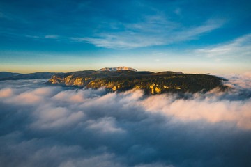 sea of Fog in mountains before sunrise in austrian alps