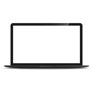 Laptop computer ultrabook dark with blank white screen realistic icon for mockup user interface design isolated on white background