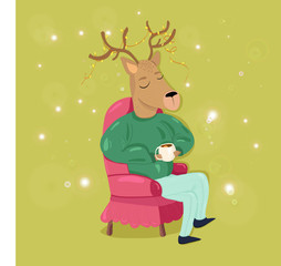 cute christmas deer, winter mood, winter card