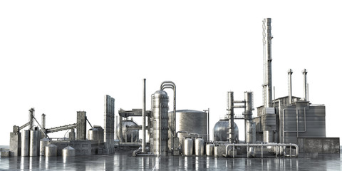 Industrial concept. Big factory isolated on a white background. 3d illustration