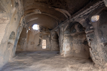The paths inside Selime Cathedral. Selime Monastery in Cappadocia, Turkey. Selime is town at the end of Ihlara Valley. The Monastery is one of the largest religious buildings. Cave formations.