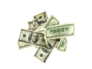 Us dollar. American money, falling cash. Flying hundred dollars isolated.