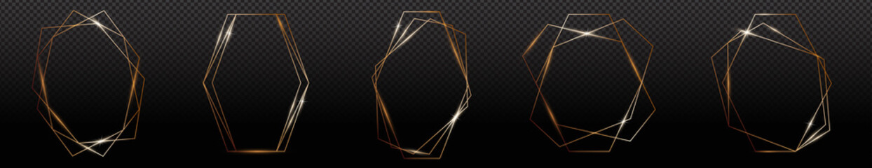 PrintGolden frames. Gold geometrical polyhedron, art deco style for wedding invitation, luxury templates.
