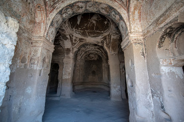 The paths inside Selime Cathedral. Selime Monastery in Cappadocia, Turkey. Selime is town at the end of Ihlara Valley. The Monastery is one of the largest religious buildings. Cave formations.