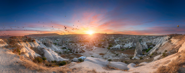 Beautiful scenes in Goreme national park. Hundreds of colorful hot air balloons flying in the sky...
