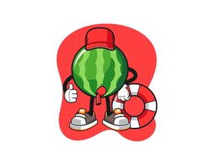 Watermelon beach lifeguard cartoon. Mascot Character vector.