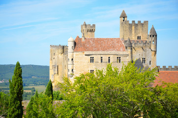 Fototapeta na wymiar Beynac-et-Cazenac vue du château médiéval les tours et les remparts