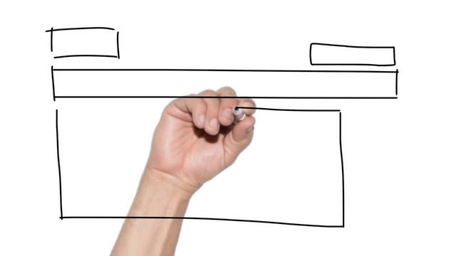 designer drawing website development wireframe with black marker on whiteboard