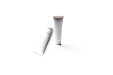 White and Gray cosmetic bottle isolated on white  background