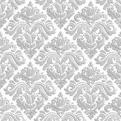 Seamless oriental ornament. Fine vector traditional oriental pattern with silver 3D elements, shadows and highlights