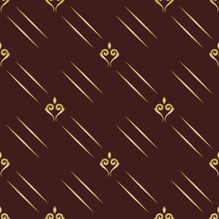 Seamless vector pattern. Modern geometric ornament with golden royal lilies and diagonal lines. Classic vintage background