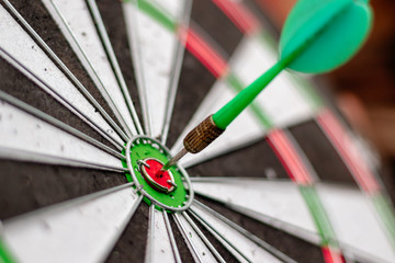 Green arrow in the center of the dart board Shows the concept of business goal setting.