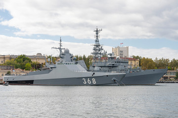 Russian military ships in the port. Russian Navy