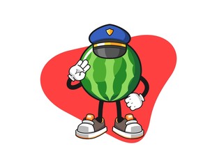 Watermelon police officer cartoon. Mascot Character vector.