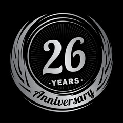 26 years anniversary. Anniversary logo design. Twenty-six years logo.
