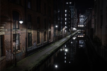 Fototapeta na wymiar City of Manchester Industry Canal at Night