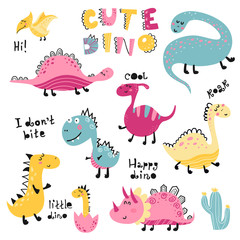 Fototapeta na wymiar Set of cute dinosauts for children print