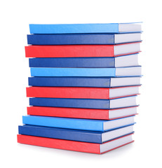 Stack of books on white background