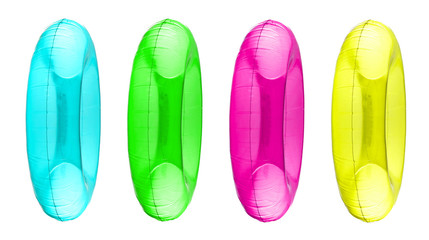 Different inflatable rings on white background