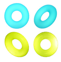 Different inflatable rings on white background