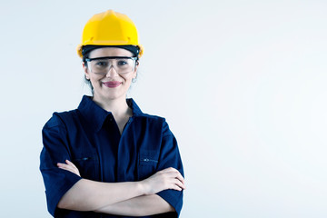 engineer woman  in yellow helmet