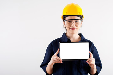 engineer woman  in yellow helmet