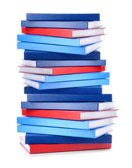 Stack of books on white background