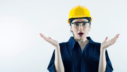 engineer woman  in yellow helmet