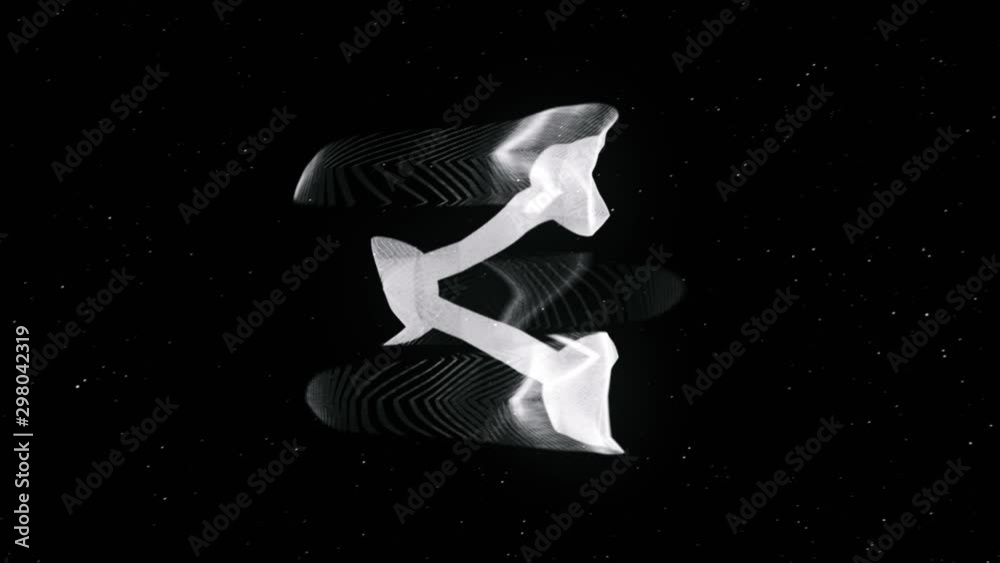 Poster abstract animation of plexus network share button on black background with flowing white particles. 