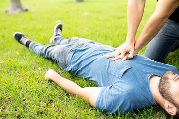 First Aid Emergency CPR rcp on Heart Attack Man , Resuscitation cardiopulmonary