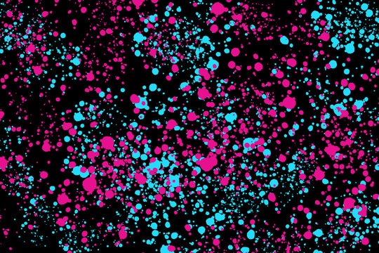 Neon magenta and blue paint splashes on black background abstract painted texture for web-design digital printing or concept design vivid colors backdrop bright decorative stained art image background