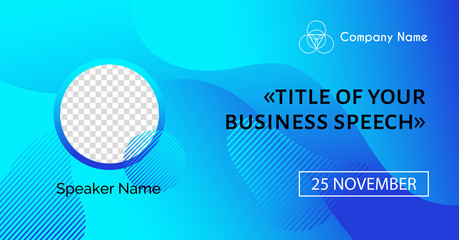 Business conference template. Vector abstract blue liquid background for social media announcement